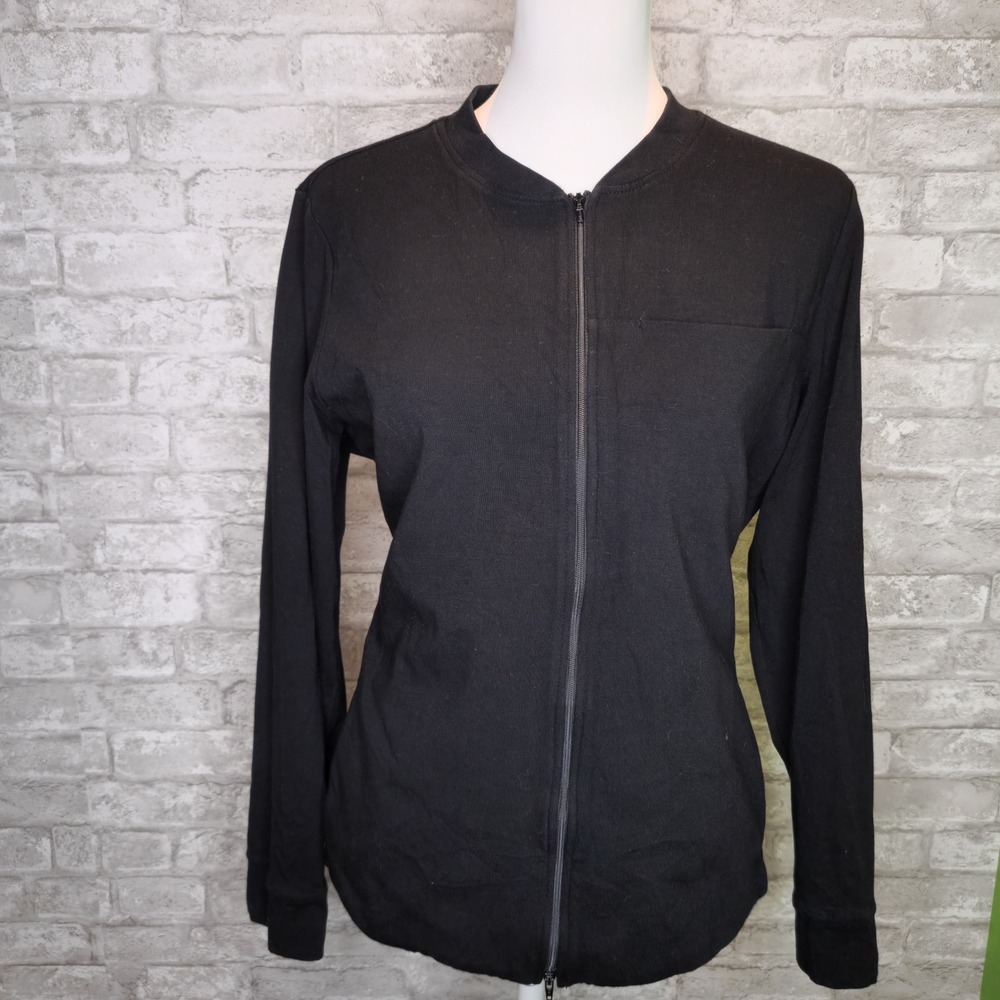 Eileen Fisher Zip‎ Up Jacket Black Organic Cotton Spandex Minimalist Large